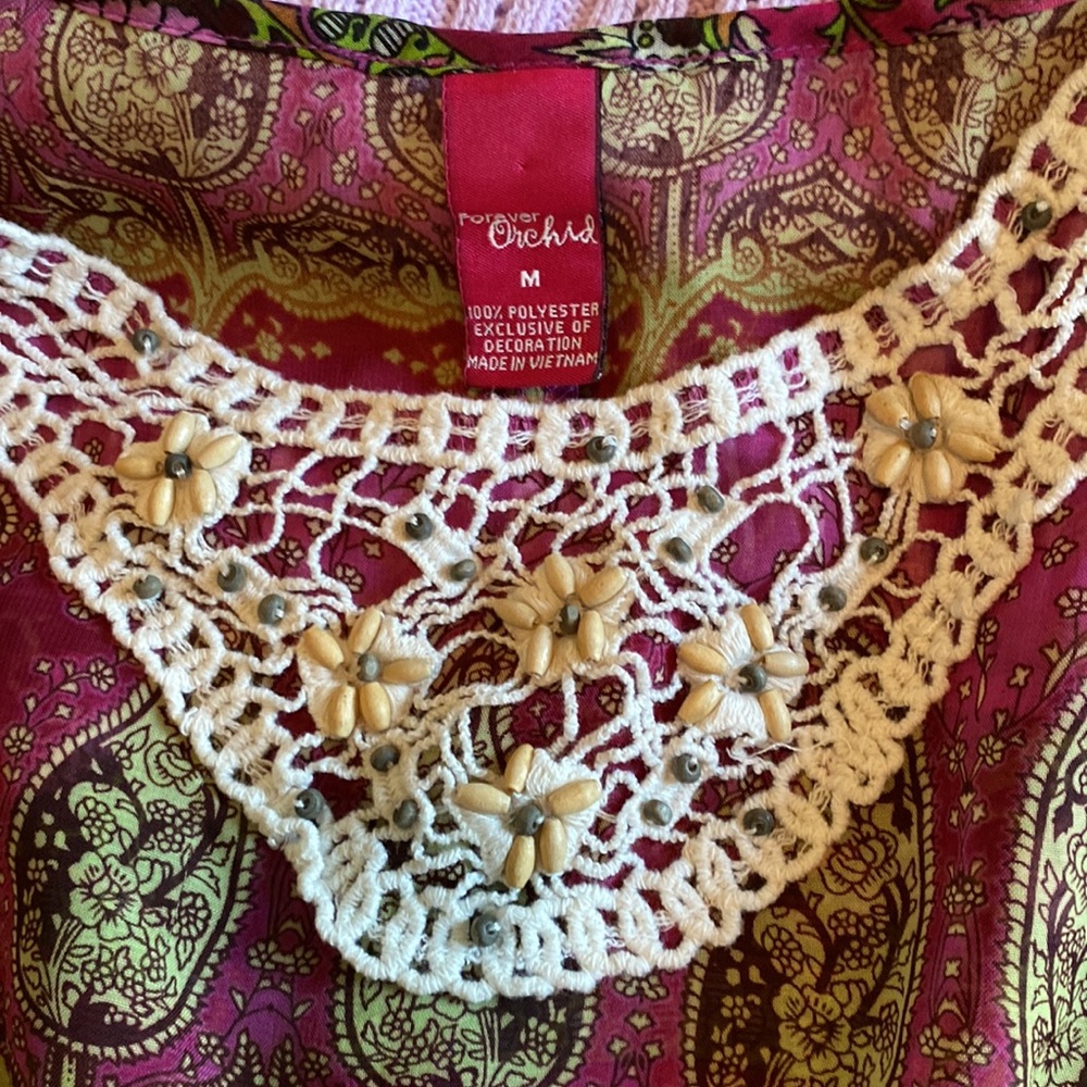 Forever Orchid 🌸3/$20 pink paisley sheer boho kerchief top, size M - Picture 3 of 5